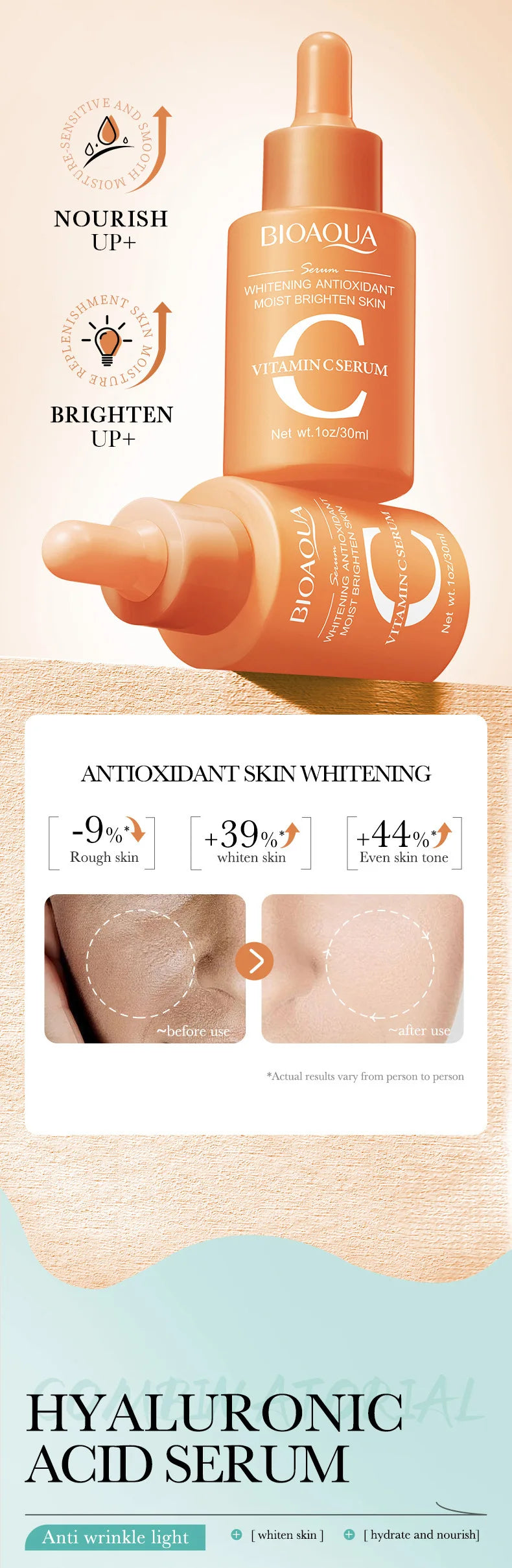3pcs BIOAQUA Vitamin C Retinol Hyaluronic Acid Serum Face Moisturizing Anti Wrinkle Whitening Facial Essence Skin Care Products